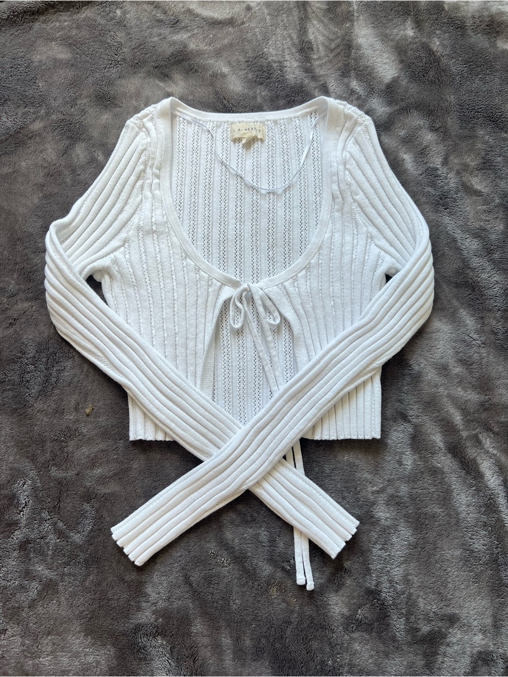 LA Hearts White Open-Knit Tie Top